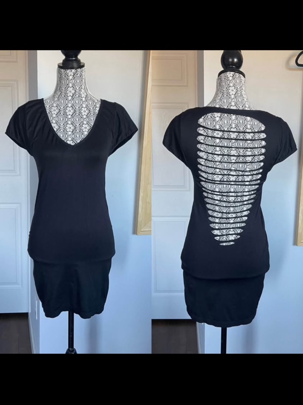 Vintage Y2K 2000s Stretchy Gothcore Cut Out Back Dress/Long Top. Medium/Large